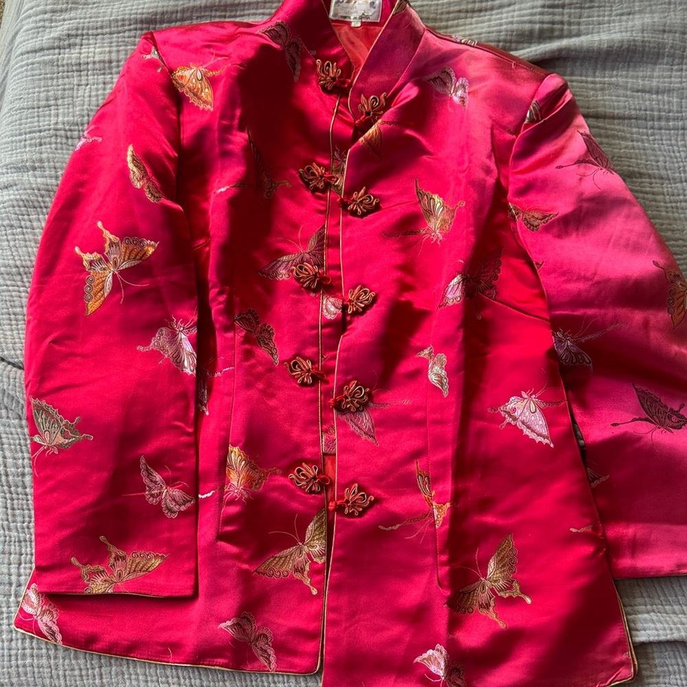 Elegant Red Butterfly Embroidered Jacket